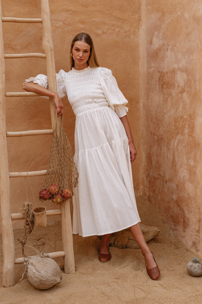 
                  
                    Florence Smocked Linen Midi Dress
                  
                