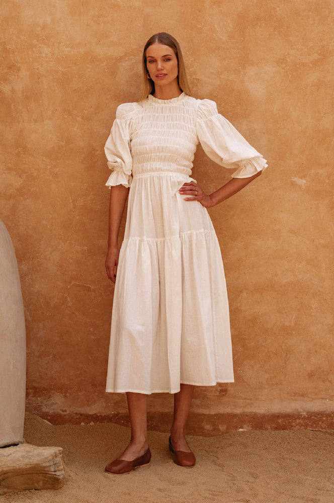 
                  
                    Florence Smocked Linen Midi Dress
                  
                